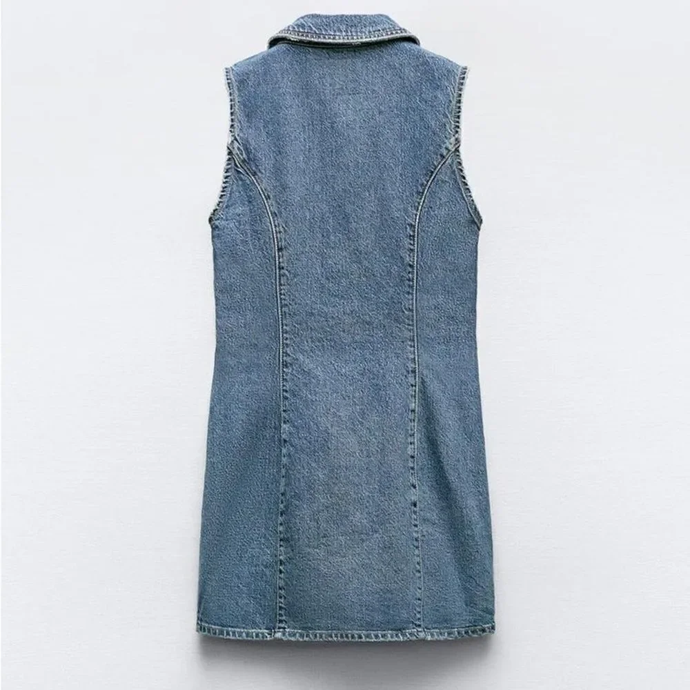 ZARA TRF FITTED DENIM DRESS - Picture 4 of 11